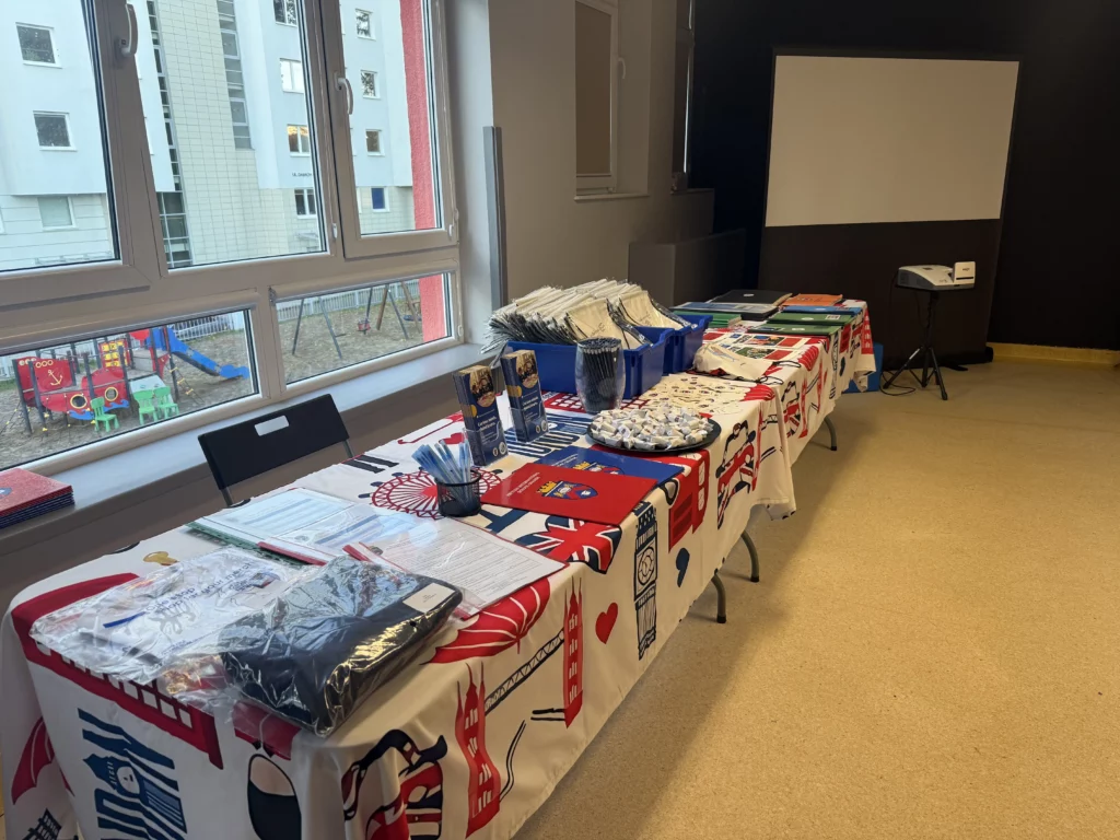 BISG Open Day British International School Gdańsk stand with information brochures for families.